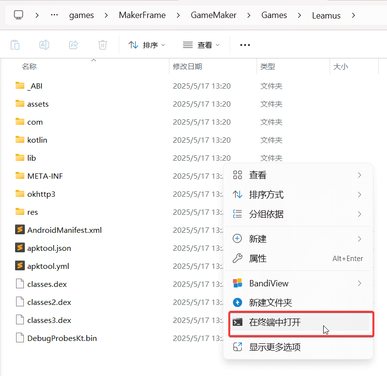 在终端中打开